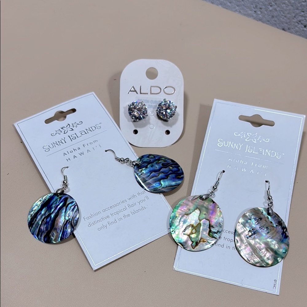 Aldo  Silver look  & 2 mother of pearl shell Hawaiian earring sets​​​